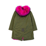 Mr and Mrs Italy Olive Pink Fur Parka back