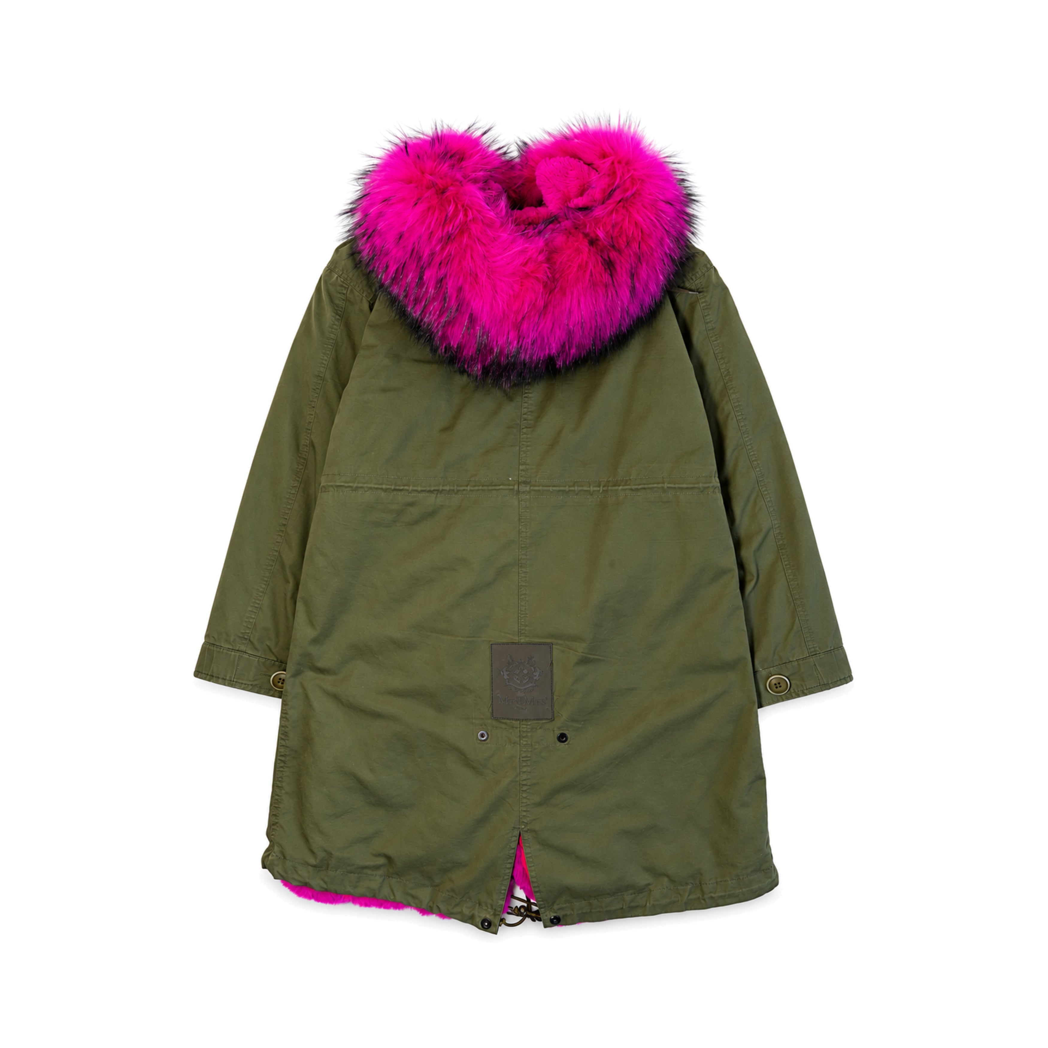 Mr and Mrs Italy Olive Pink Fur Parka back
