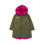 Mr and Mrs Italy Olive Pink Fur Parka front