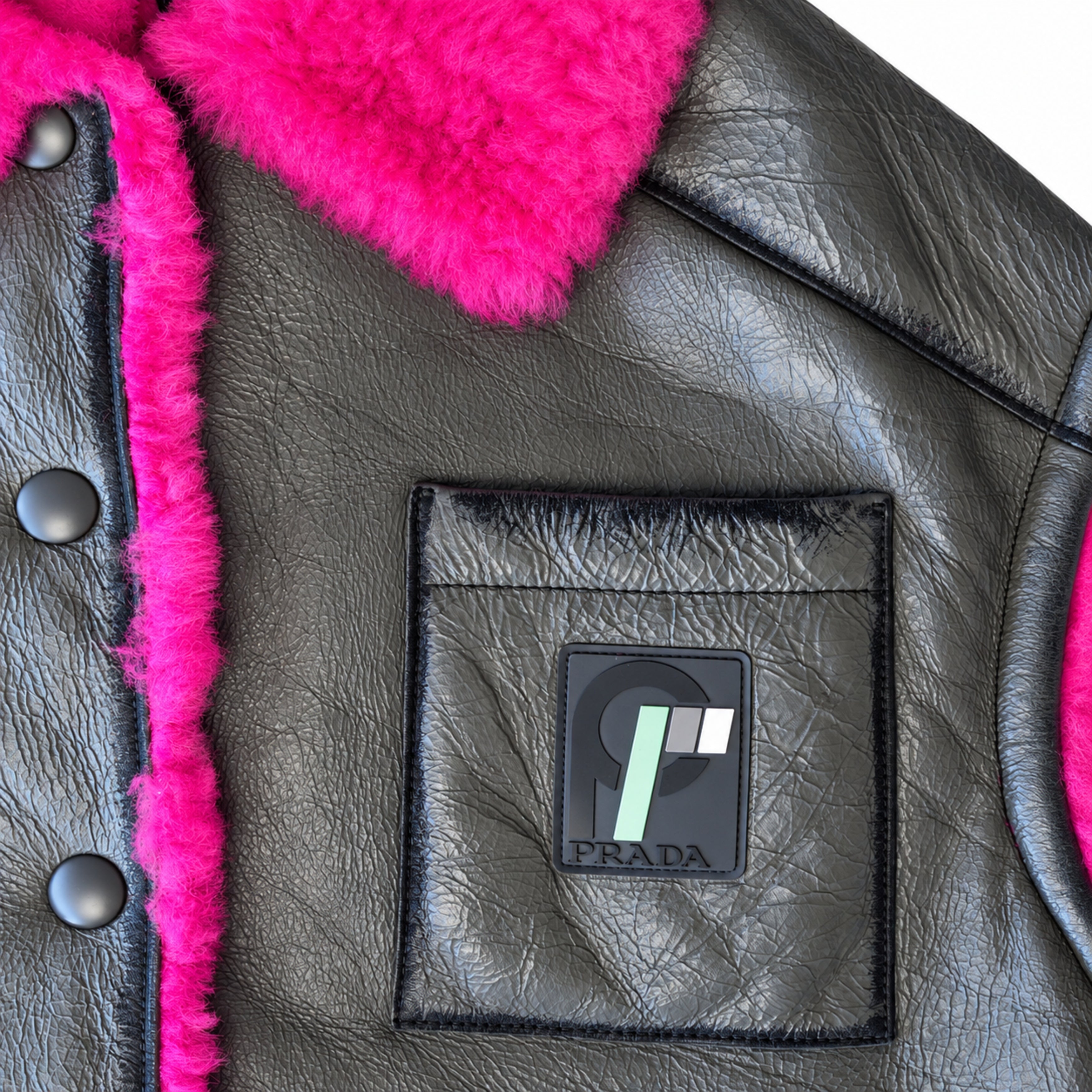 Prada Black Pink Shearling Vest detail