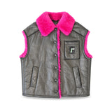 Prada Black Pink Shearling Vest front