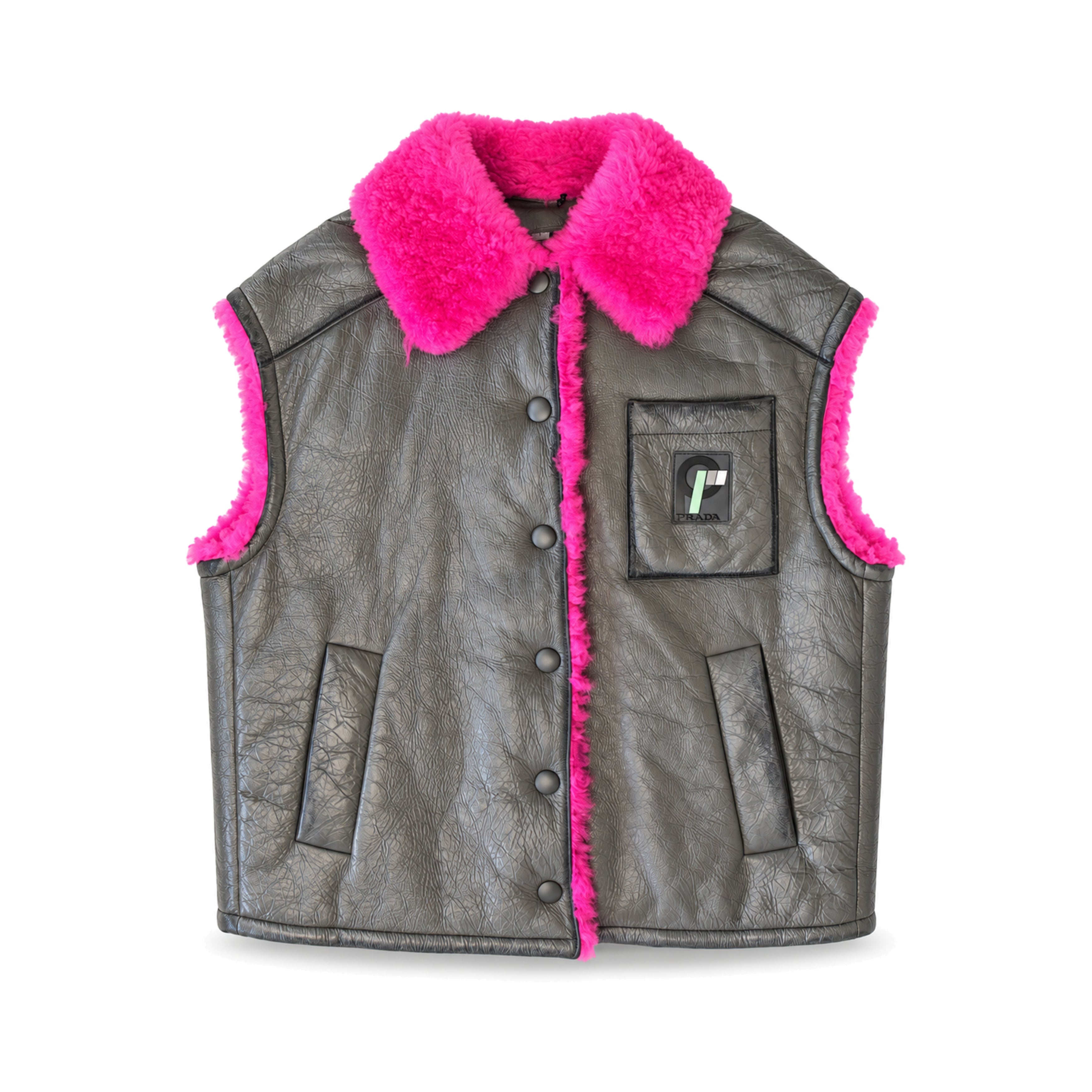 Prada Black Pink Shearling Vest front