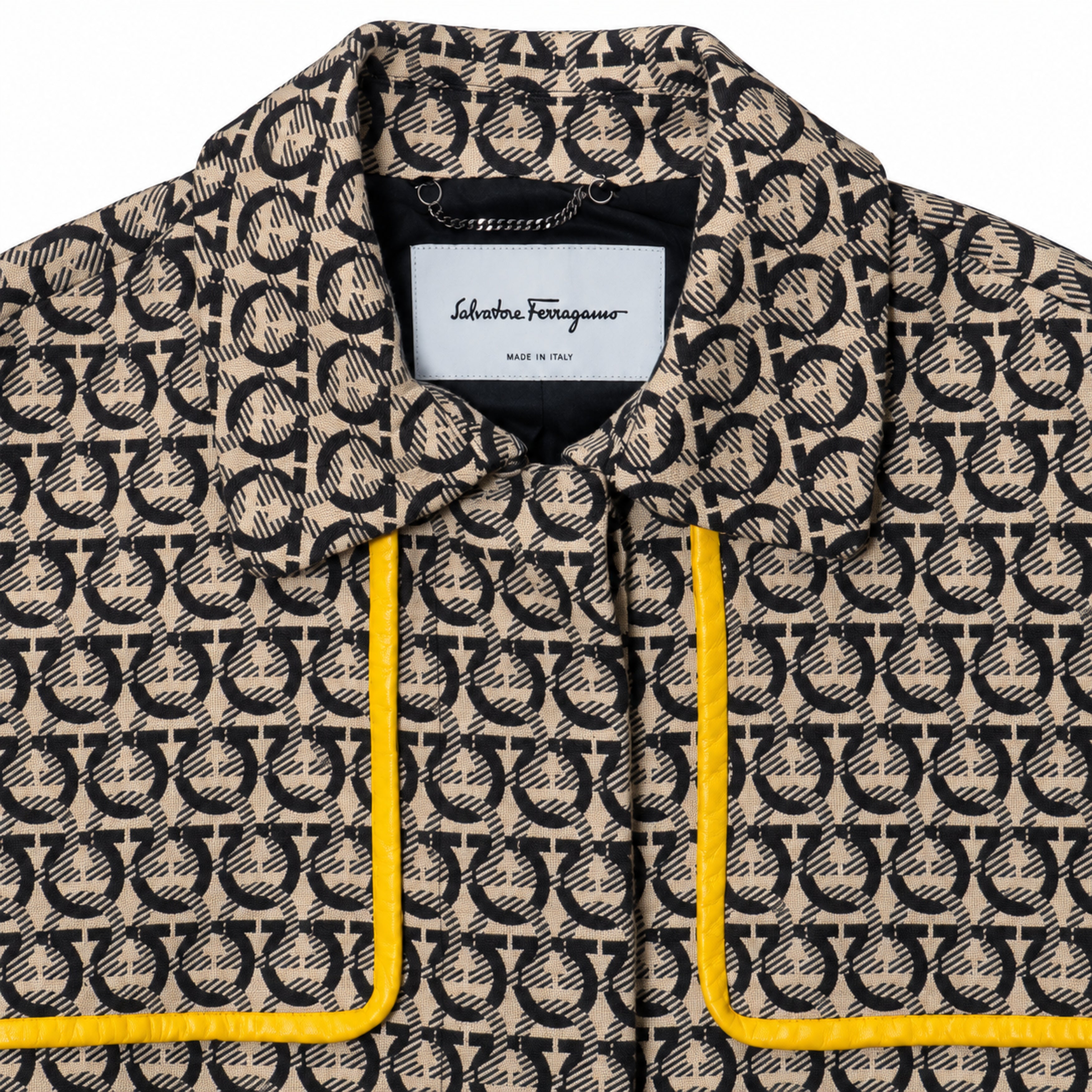 Salvatore Ferragamo Beige Black Monogram Jacket label detail