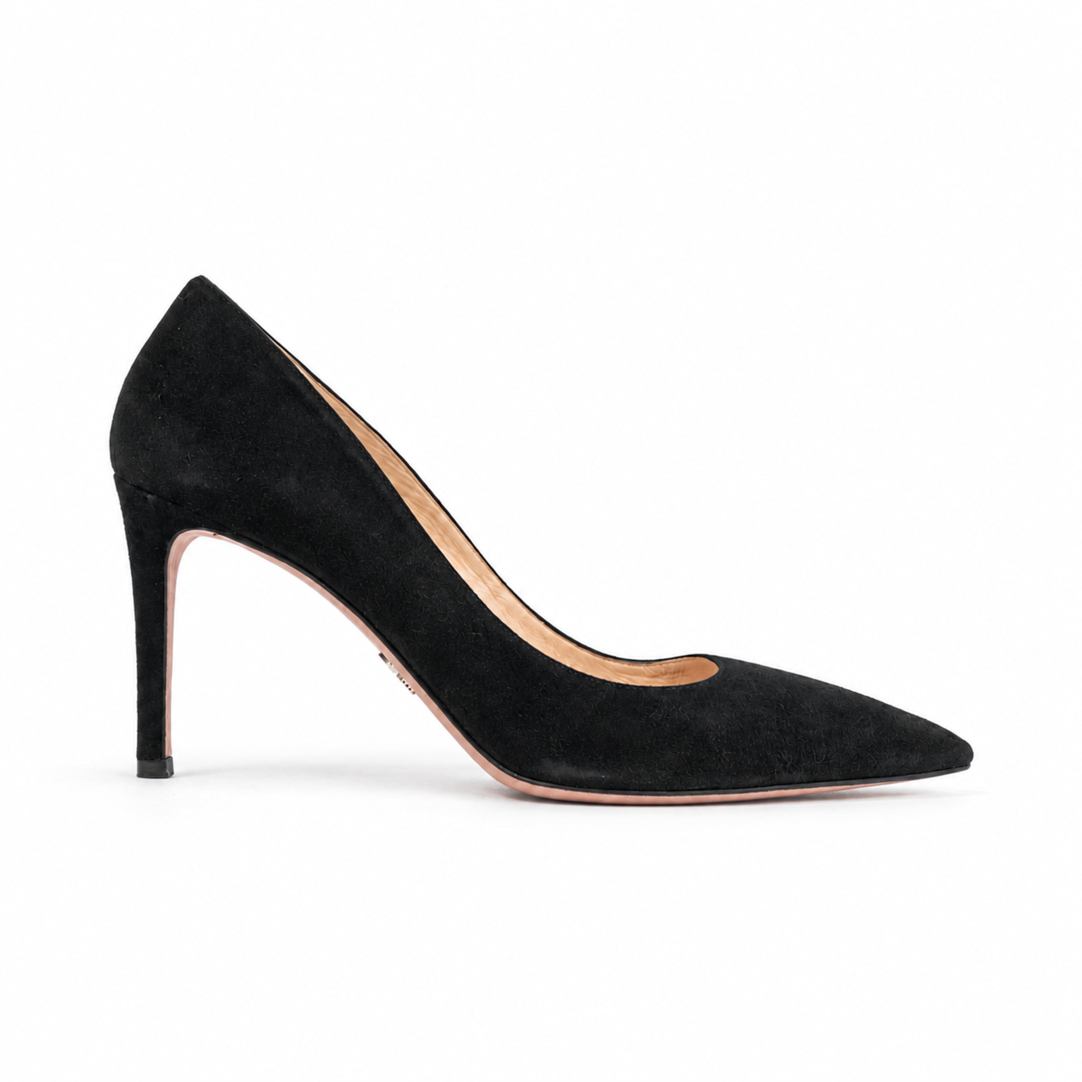 Prada black suede pumps side