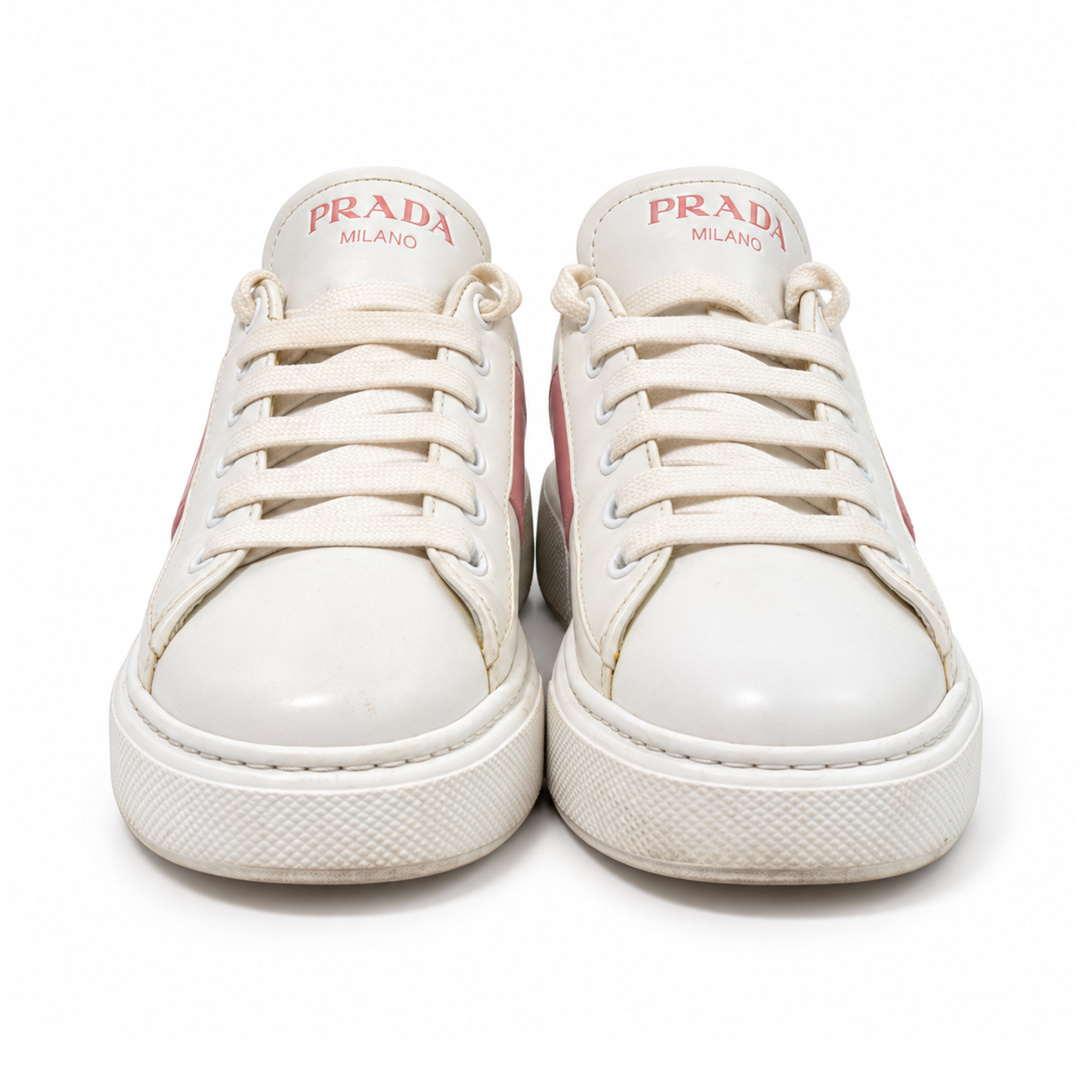 Prada white pink leather sneakers 03 front