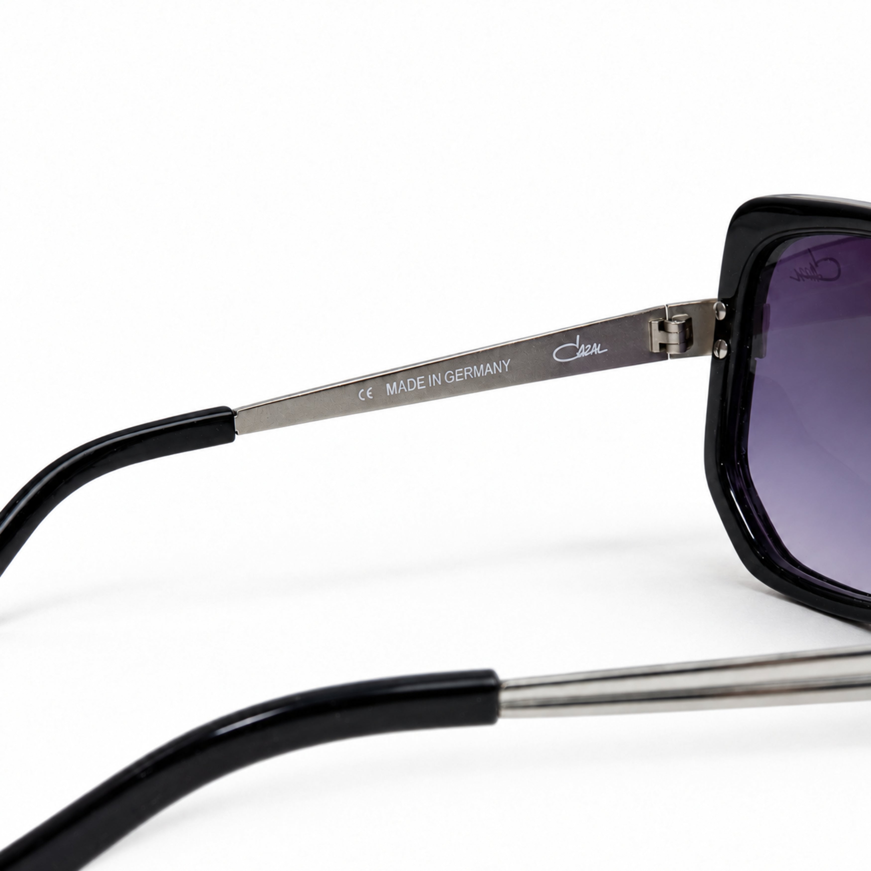 Cazal black silver purple lens sunglasses interior label detail