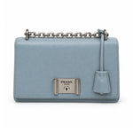 Prada light blue leather flap bag 02 front alternate