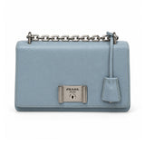 Prada light blue leather flap bag 02 front alternate