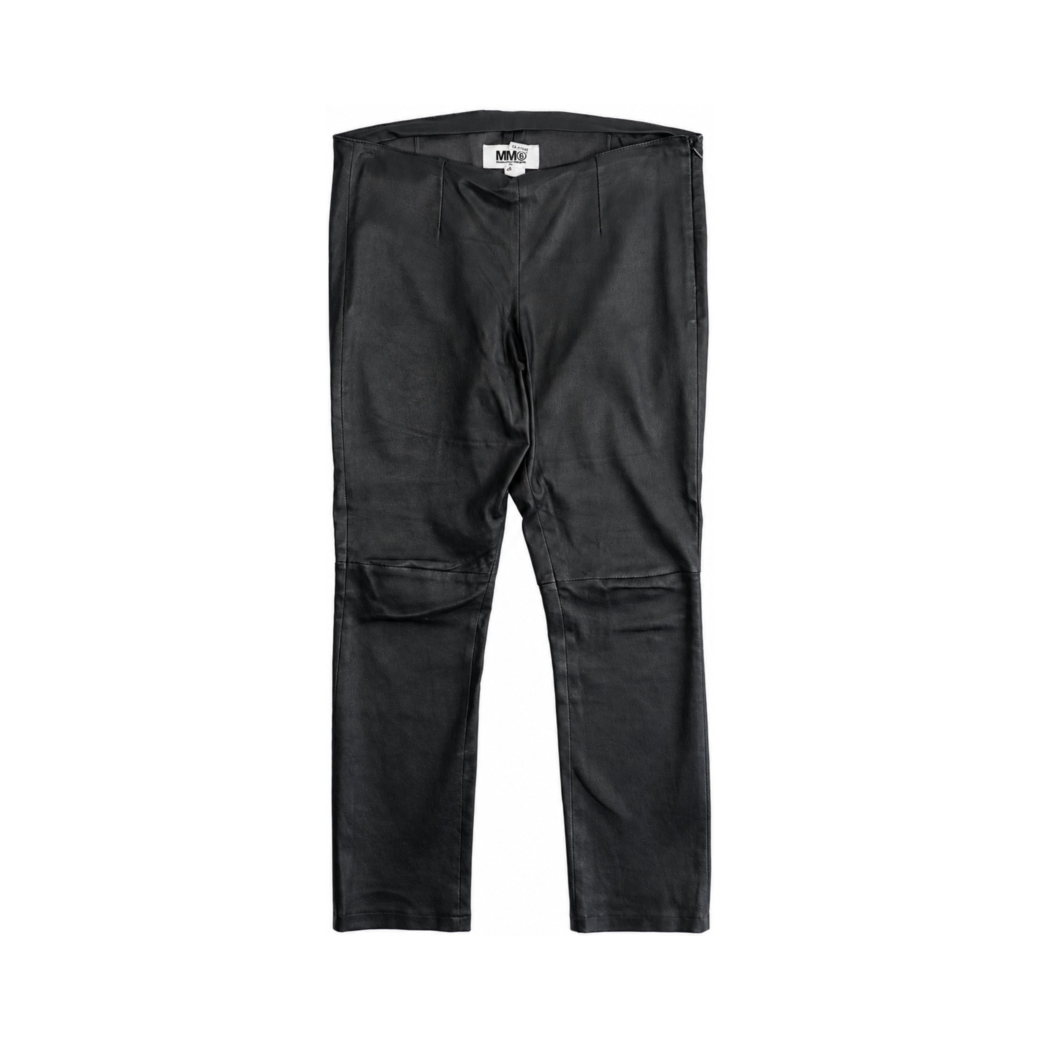 MM6 Maison Margiela black leather trousers front