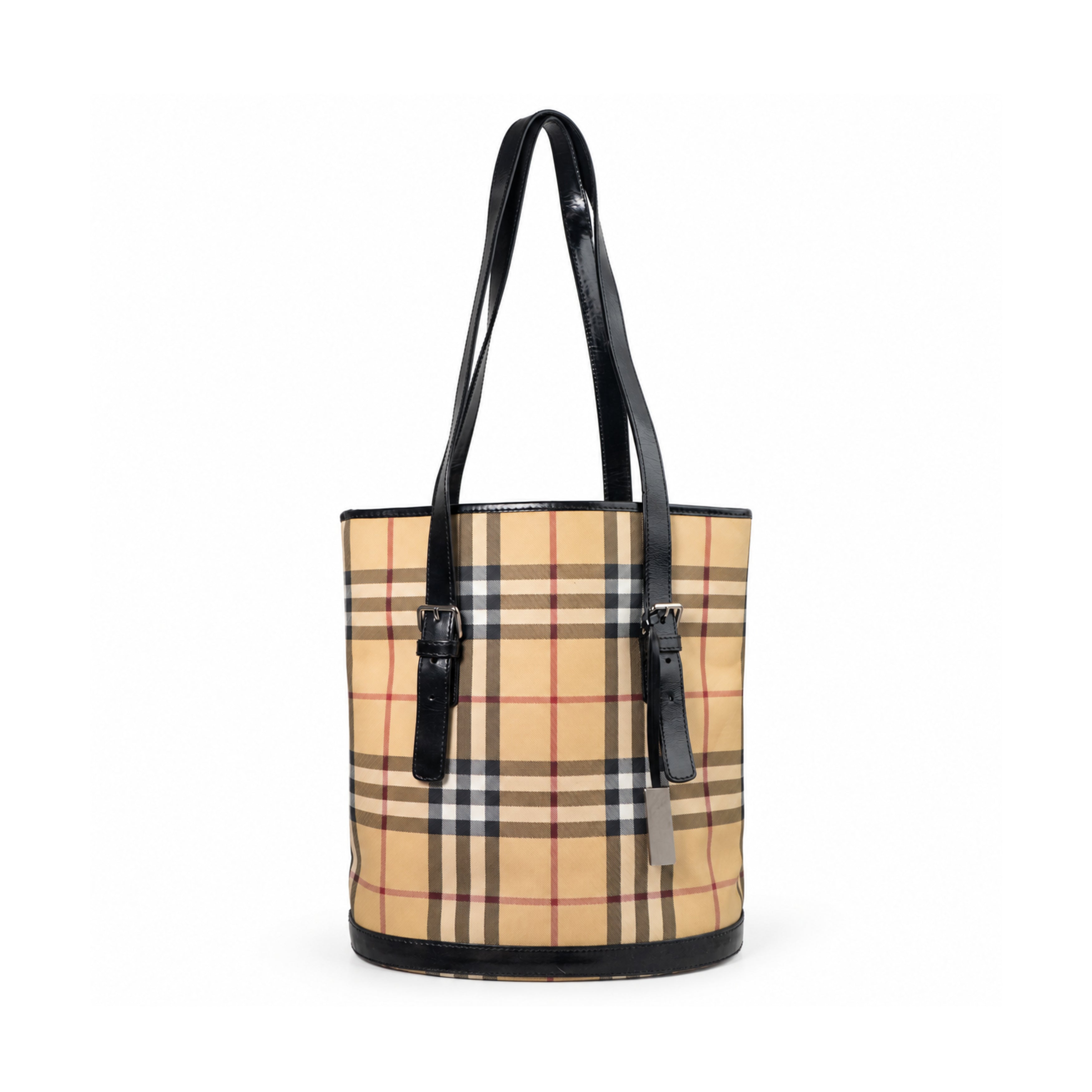 Burberry beige black check tote bag 01 front
