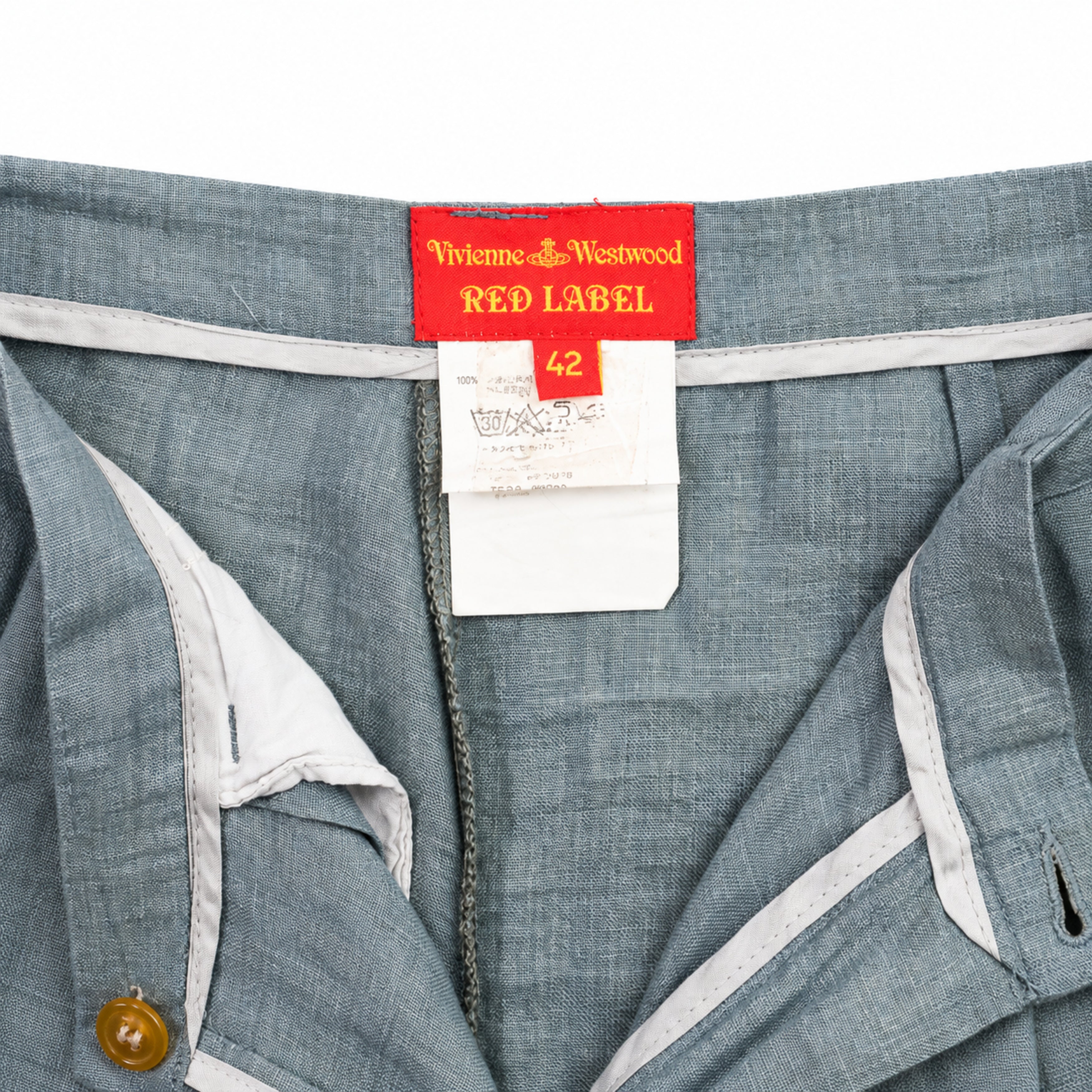 Vivienne Westwood Red Label light blue trousers label detail