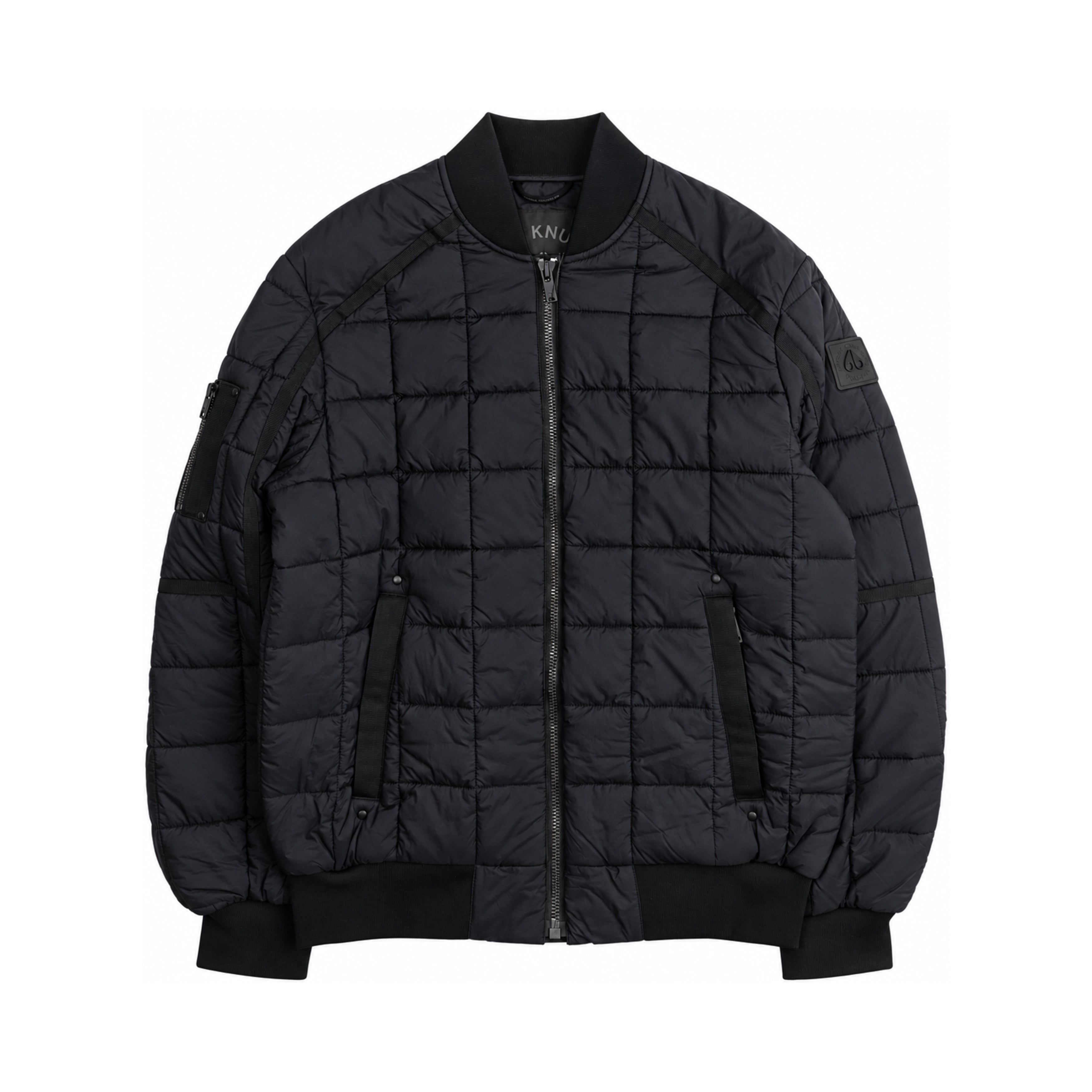 Moose Knuckles black bomber jacket front