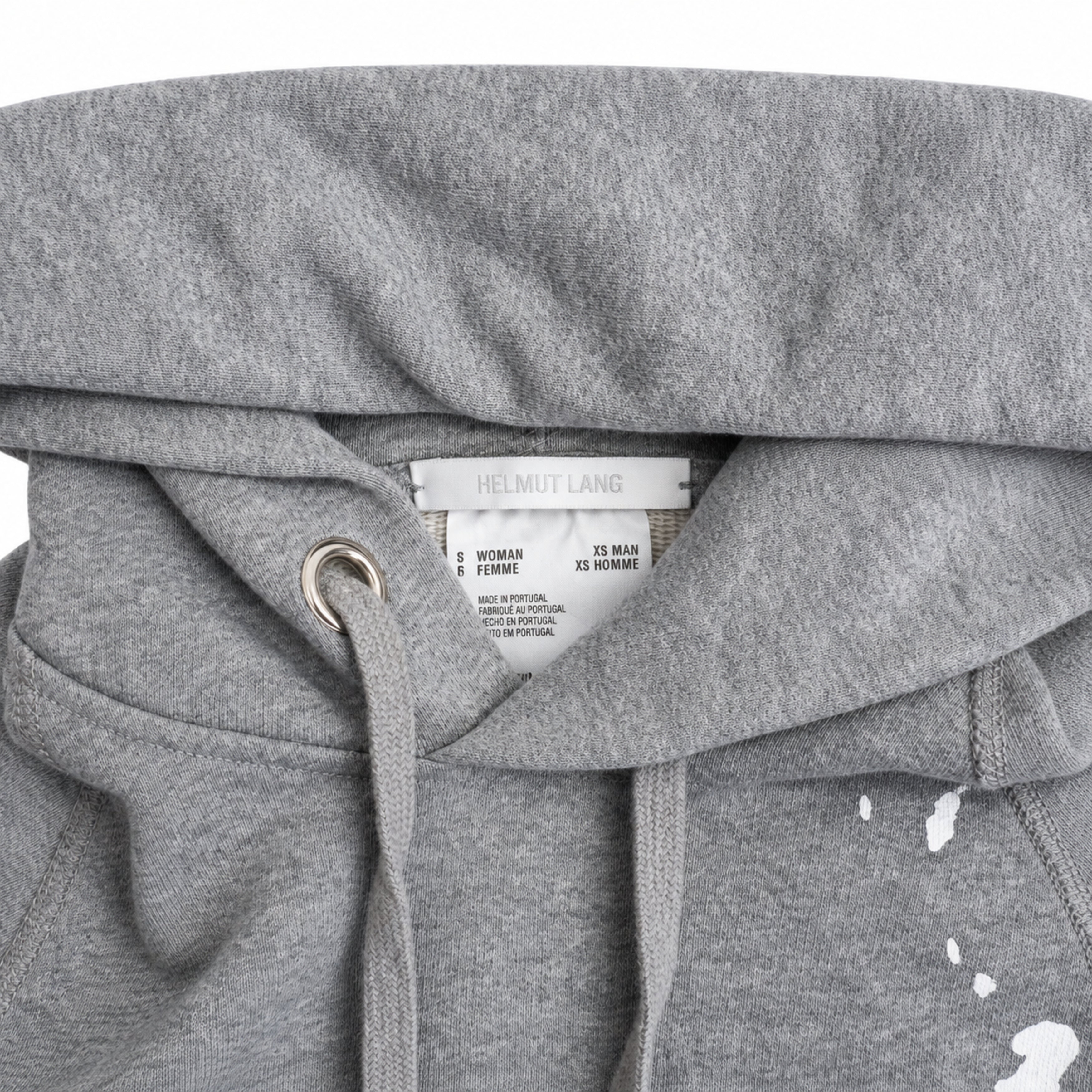 Helmut Lang grey hoodie label detail