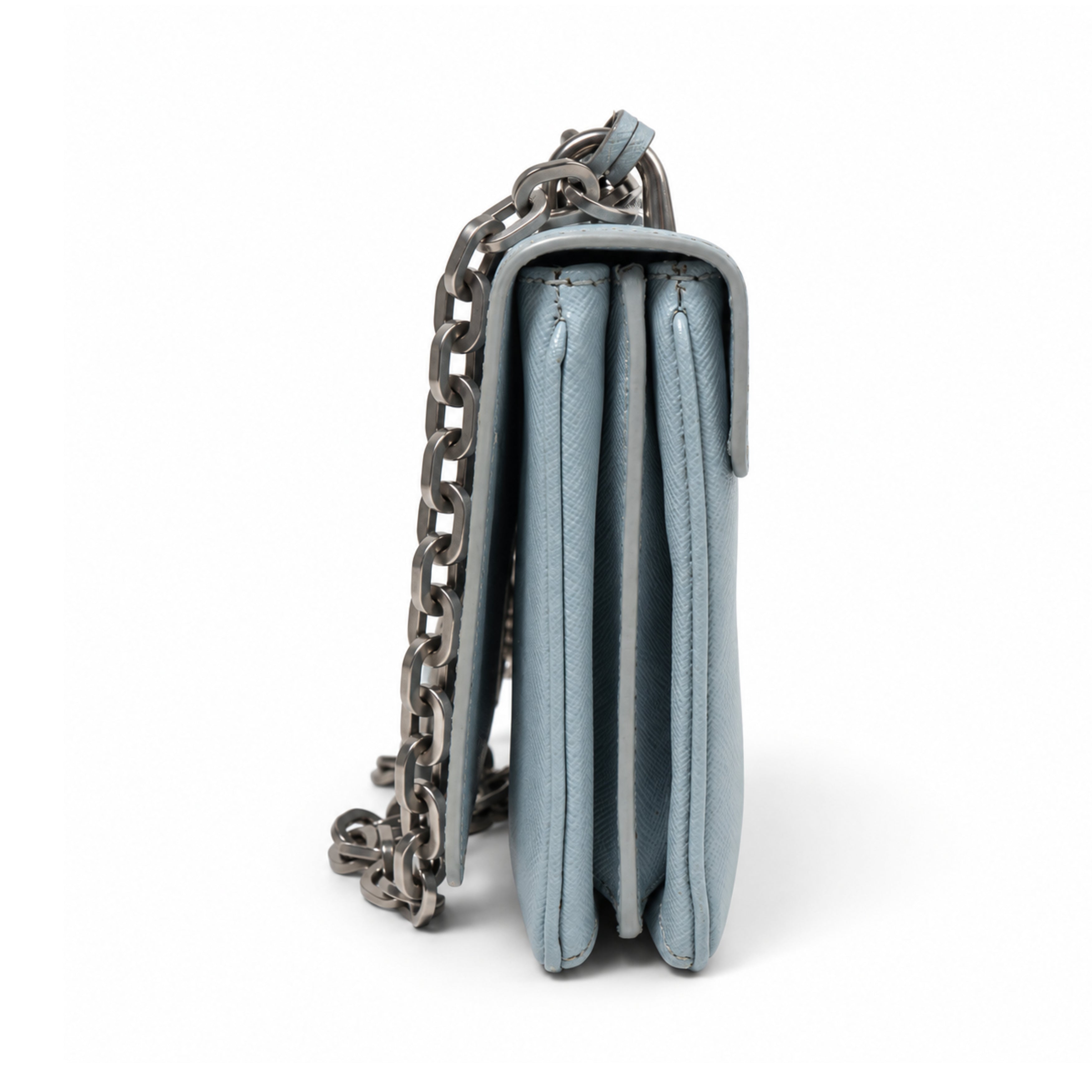 Prada light blue leather flap bag 04 right side