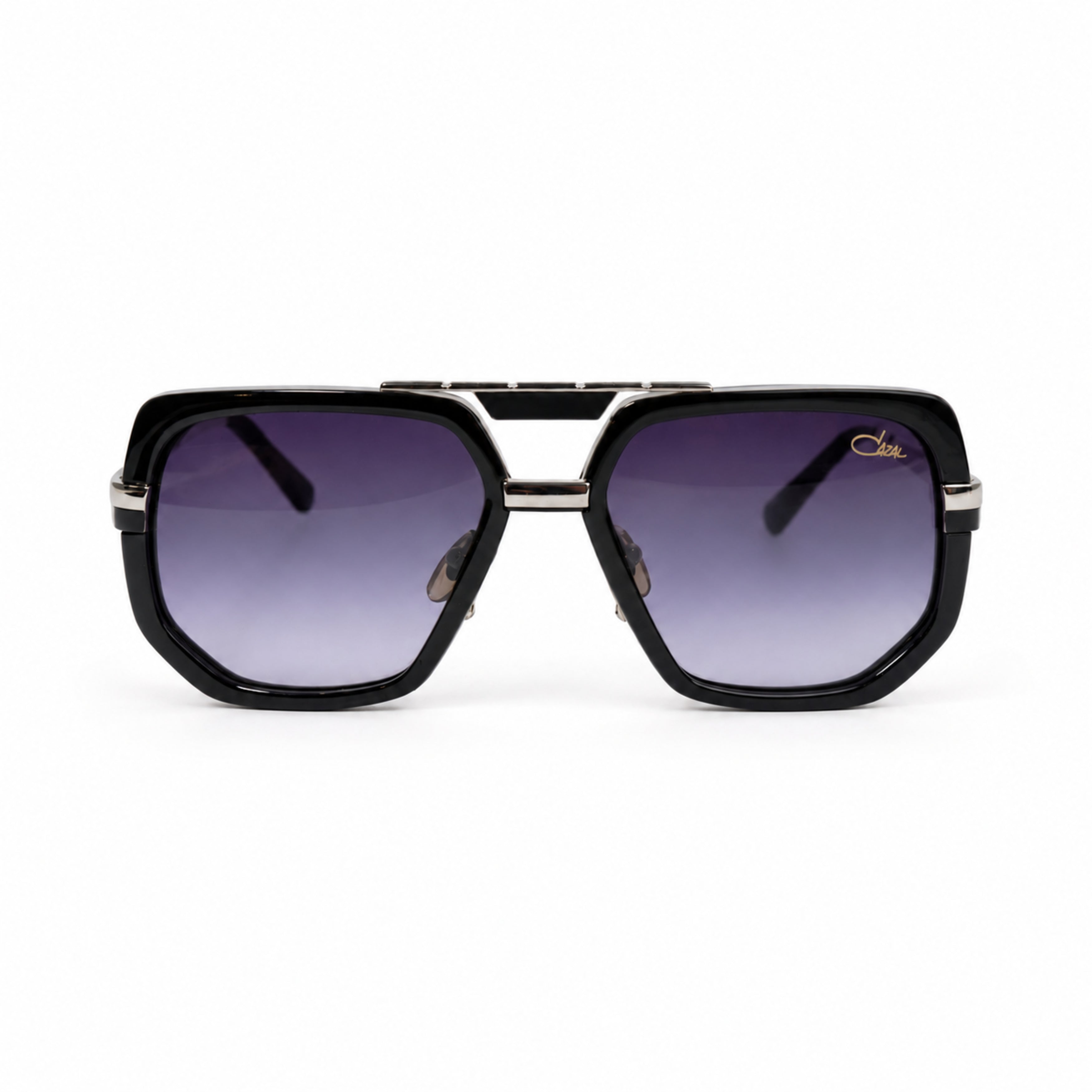 Cazal black silver purple lens sunglasses front