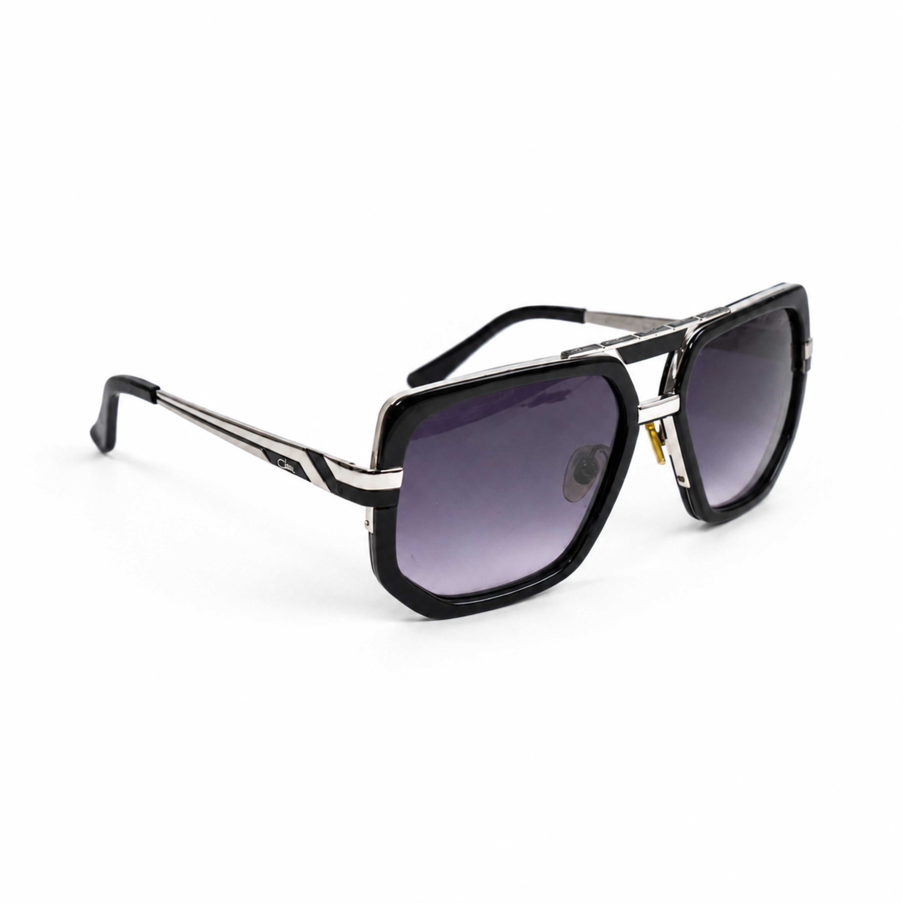 Cazal black silver purple lens sunglasses three quarter