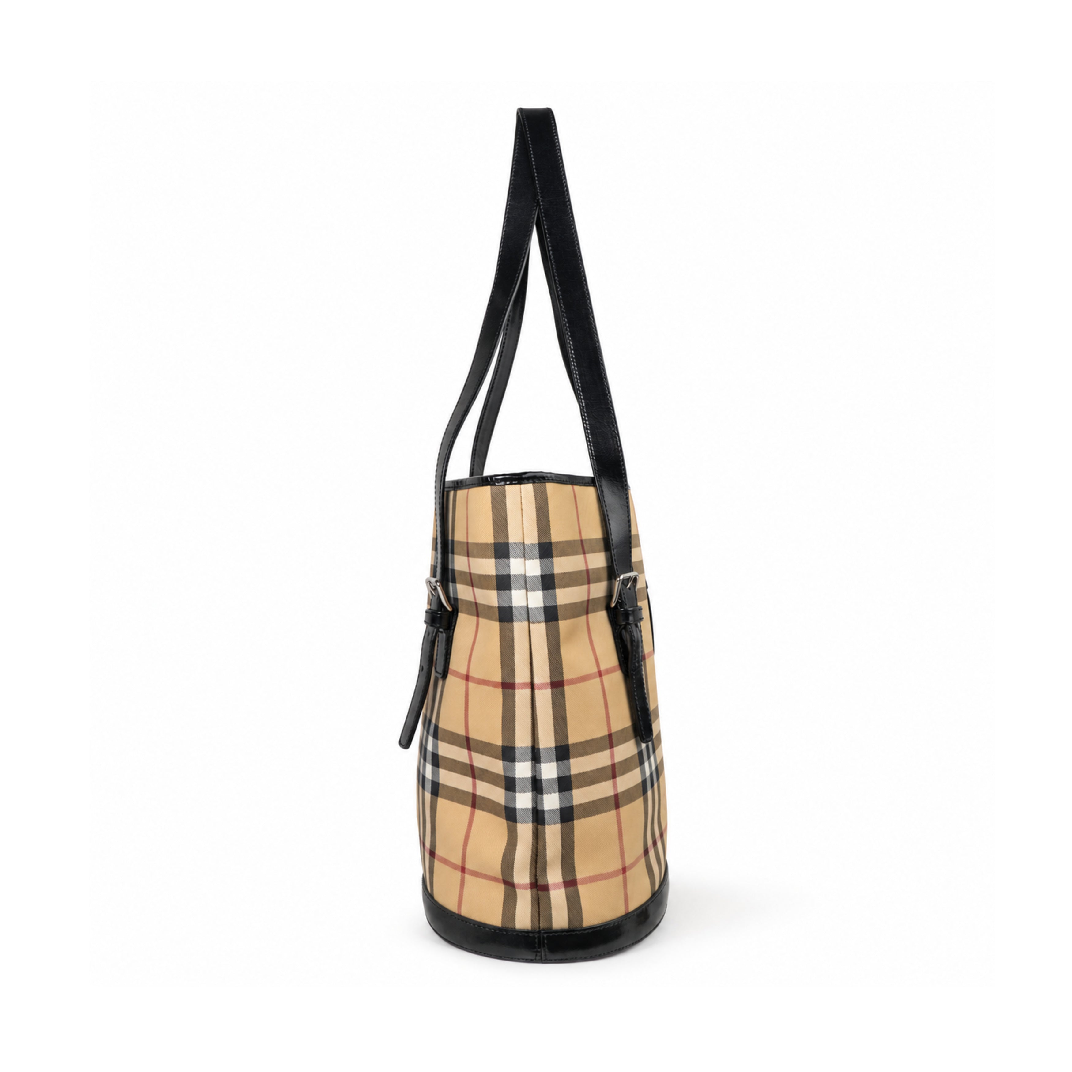Burberry beige black check tote bag 04 right side