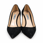 Prada black suede pumps front