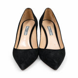 Prada black suede pumps front