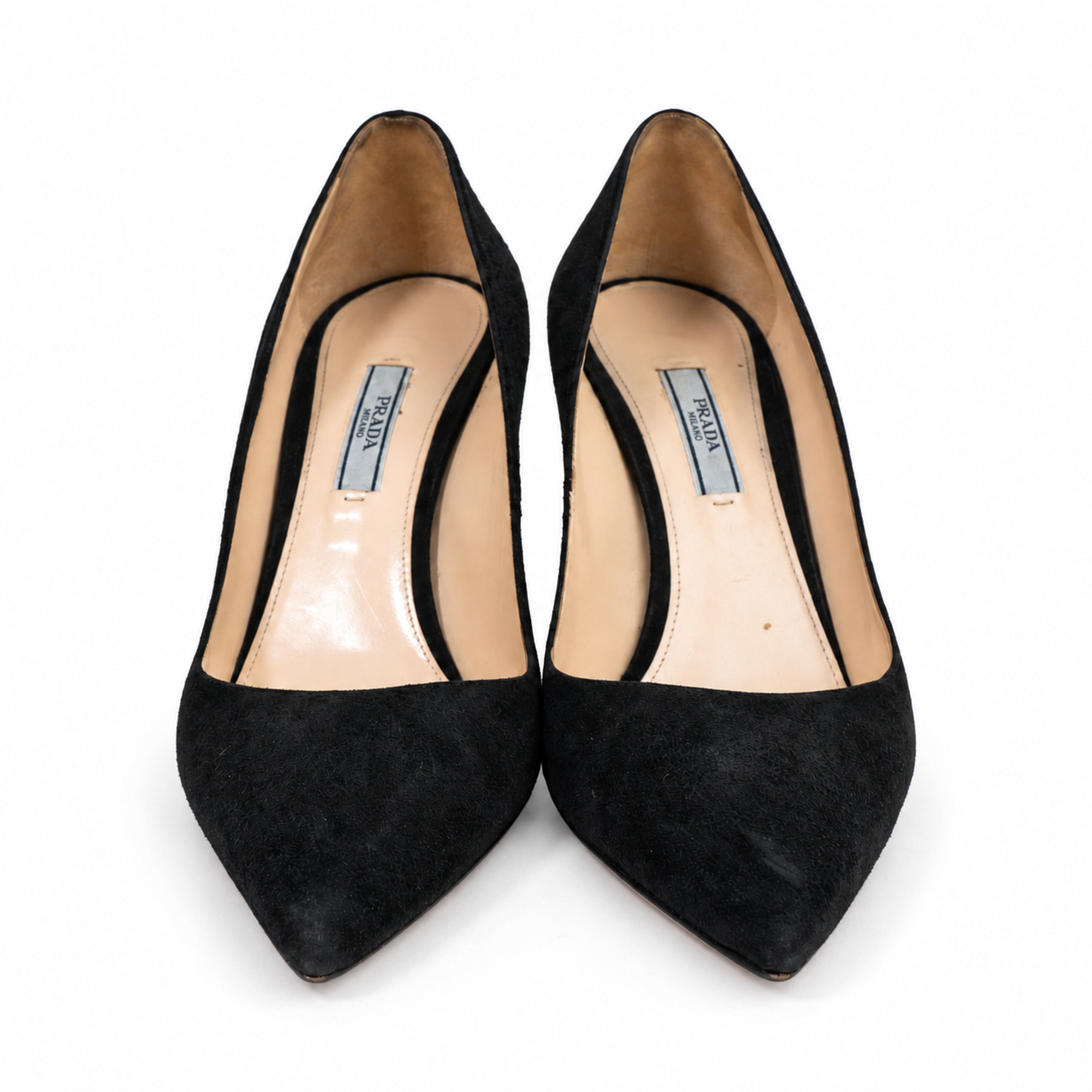 Prada black suede pumps front