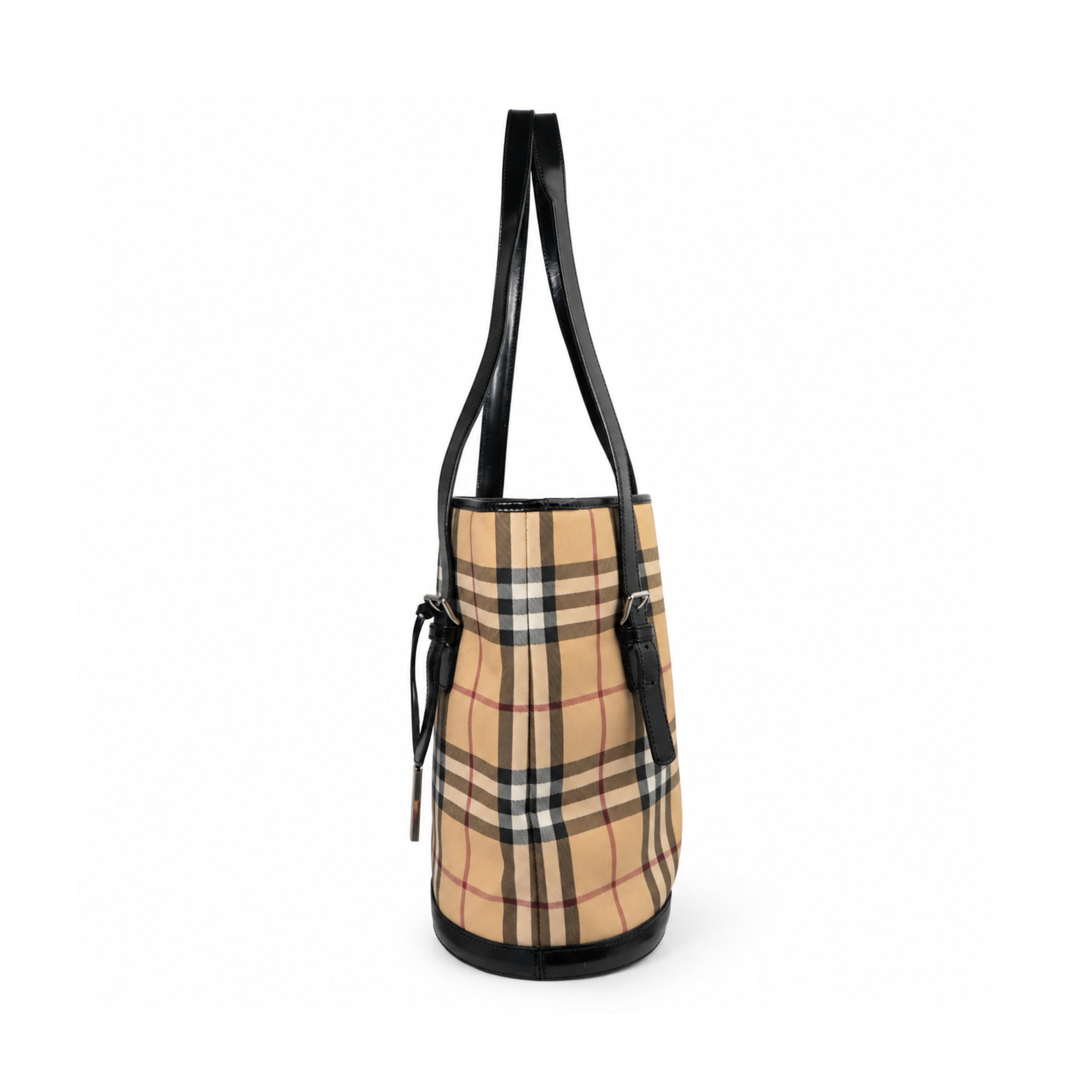 Burberry beige black check tote bag 03 left side