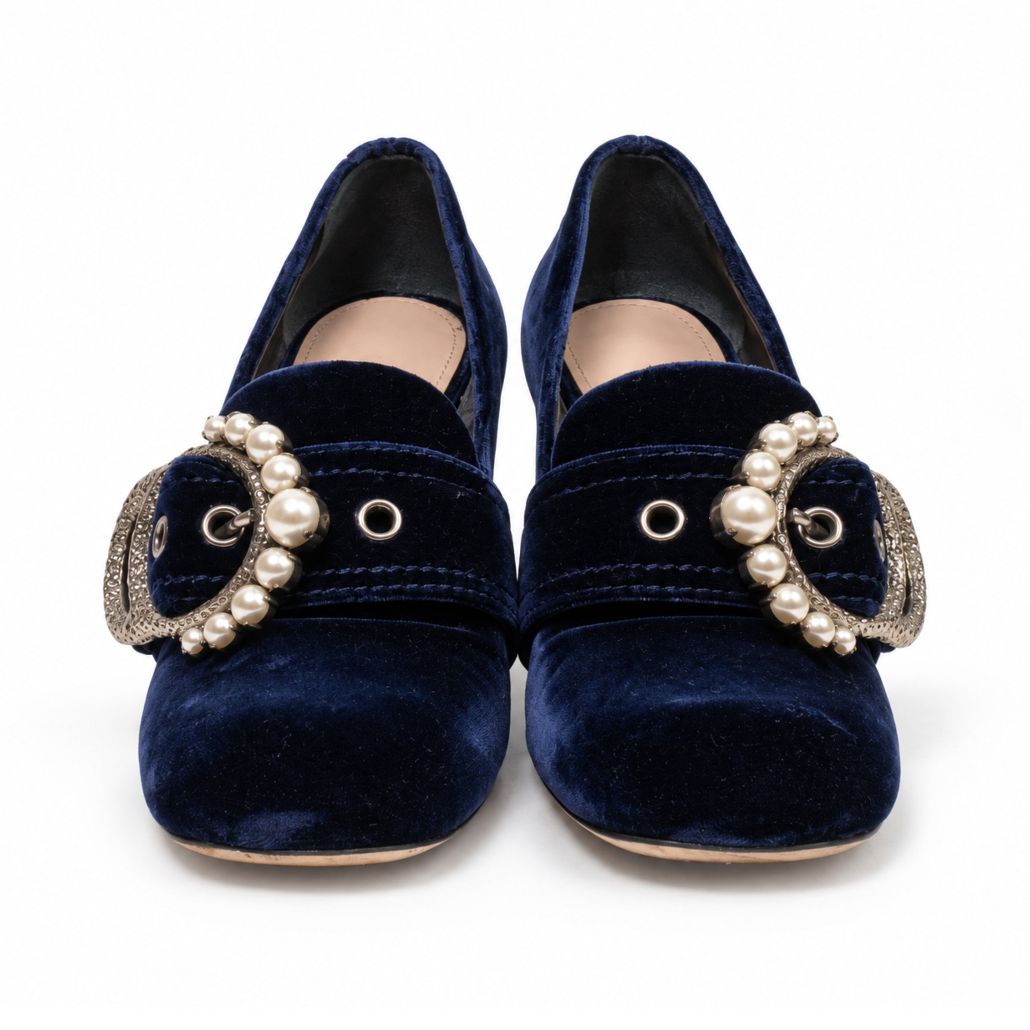 Miu Miu navy velvet pumps 03 front