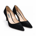 Prada black suede pumps three quarter