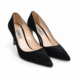 Prada black suede pumps three quarter