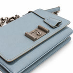Prada light blue leather flap bag 07 lock and flap detail