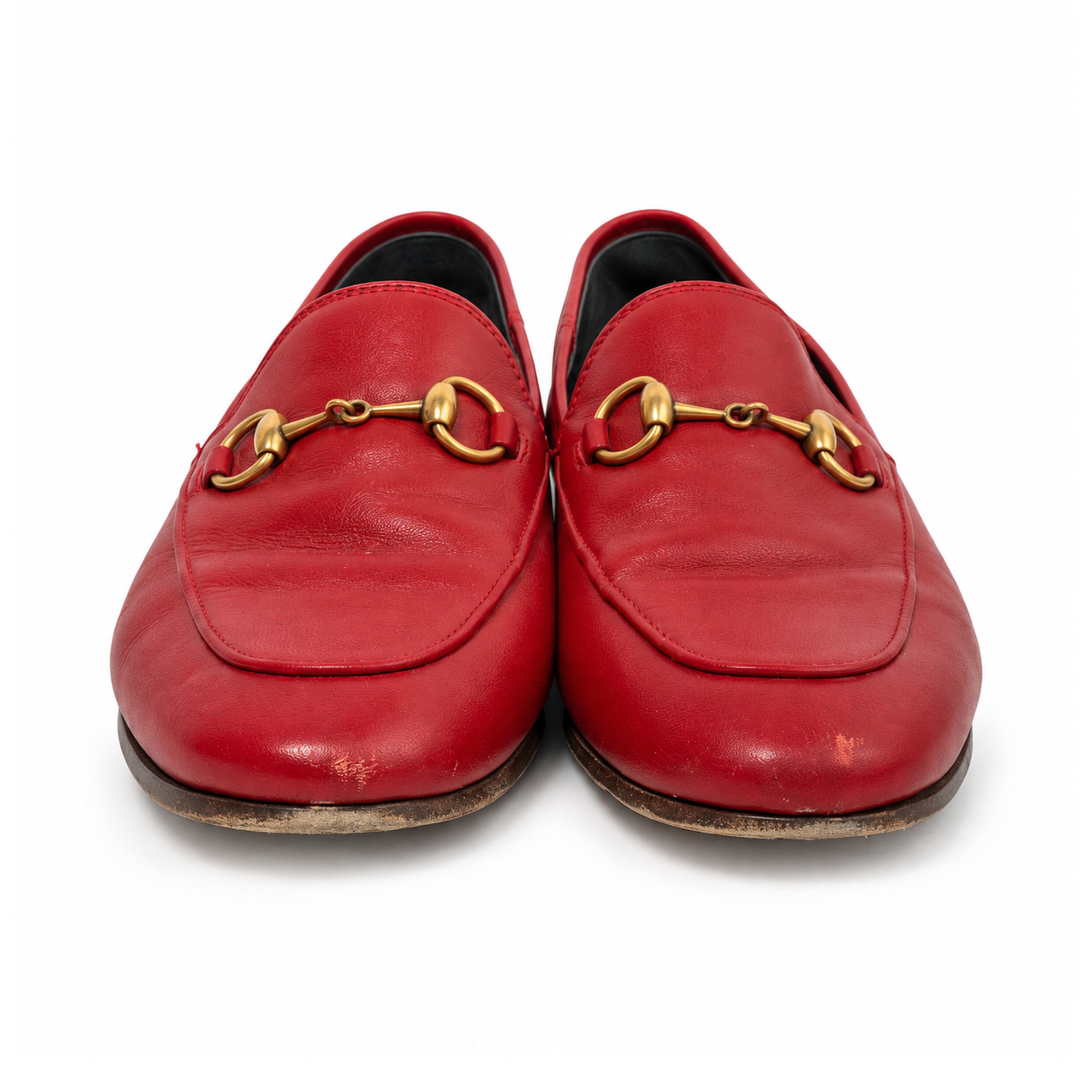 Gucci red leather horsebit loafers 03 front