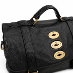 Mulberry black satchel bag 12 front handle and turnlock detail