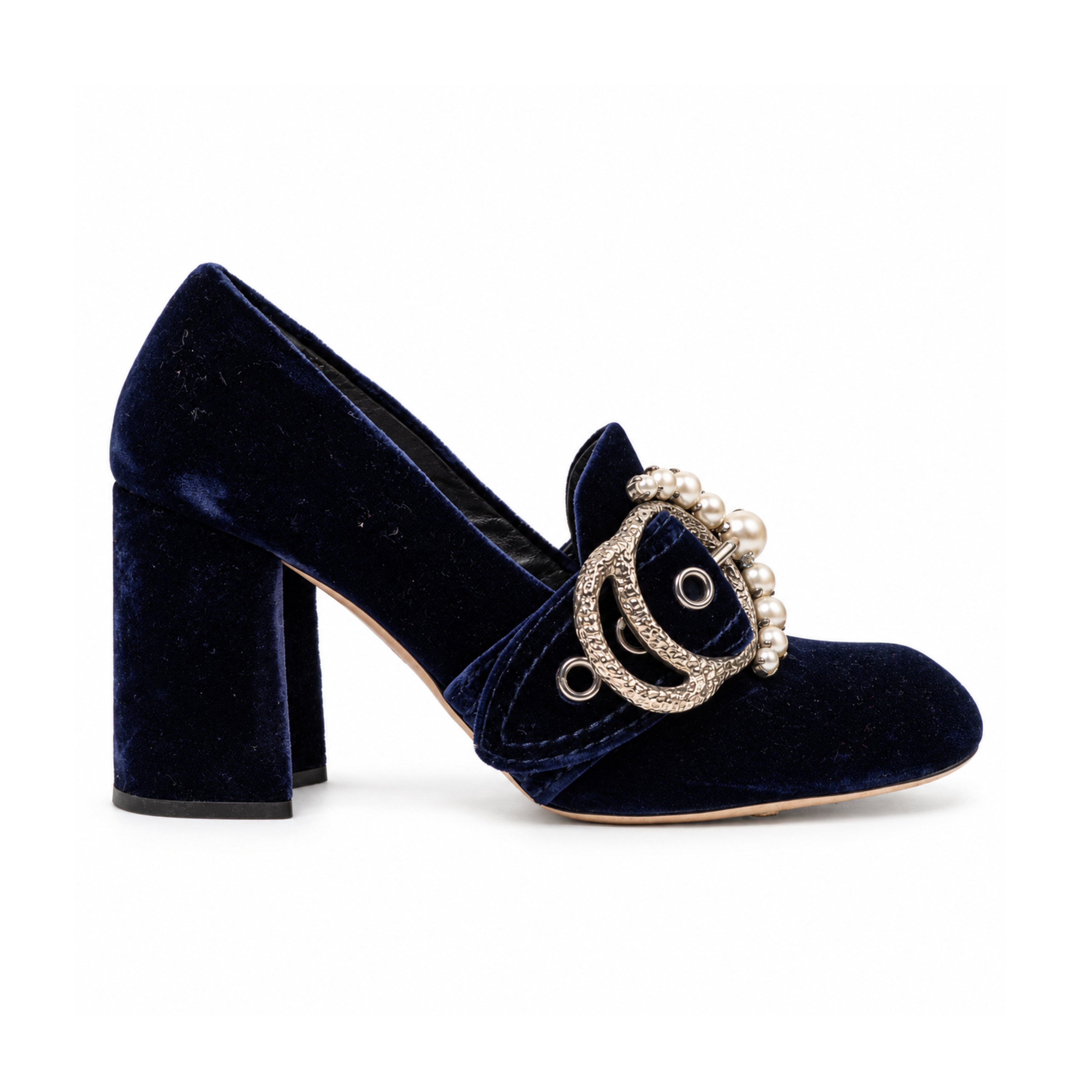Miu Miu navy velvet pumps 02 side